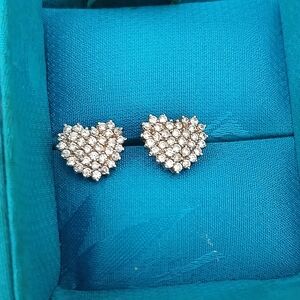 Pave Heart-Shaped Silver Earrings